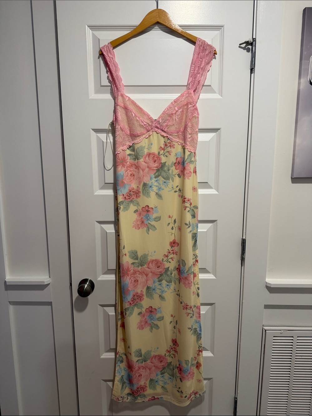 Blue Blush Pink Lace-Trim Floral Slip Dress